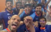 India celebrating after win against WI (Source- Twitter/Shikhar Dhawan)